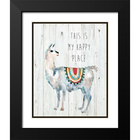 Llama Happy Place Black Modern Wood Framed Art Print with Double Matting by Finn, Livi