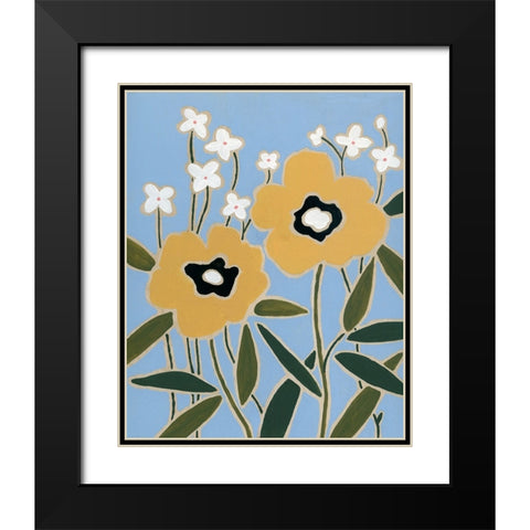 Woodblock Floral II Black Modern Wood Framed Art Print with Double Matting by Robinson, Carol