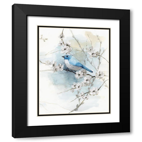 Blossoms and Bluebird II Black Modern Wood Framed Art Print with Double Matting by Nan