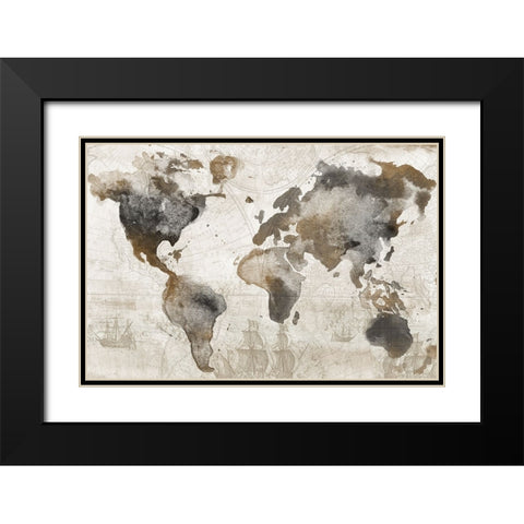 Antique Map Black Modern Wood Framed Art Print with Double Matting by Knutsen, Conrad