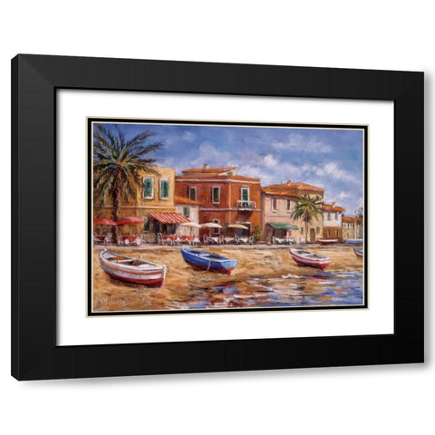 Beachside Cafes Black Modern Wood Framed Art Print with Double Matting by Surridge, Malcolm