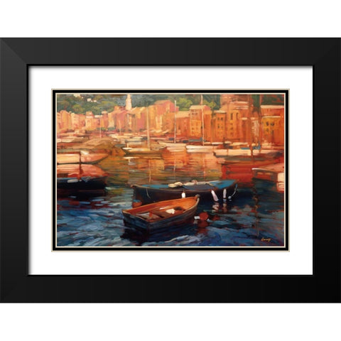 Anchored Boats - Portofino Black Modern Wood Framed Art Print with Double Matting by Craig, Philip