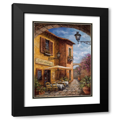 Courtyard Cafe Black Modern Wood Framed Art Print with Double Matting by Surridge, Malcolm