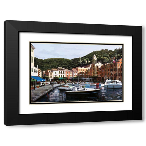 Sunrise Over Portofino Black Modern Wood Framed Art Print with Double Matting by Saunders, Bill