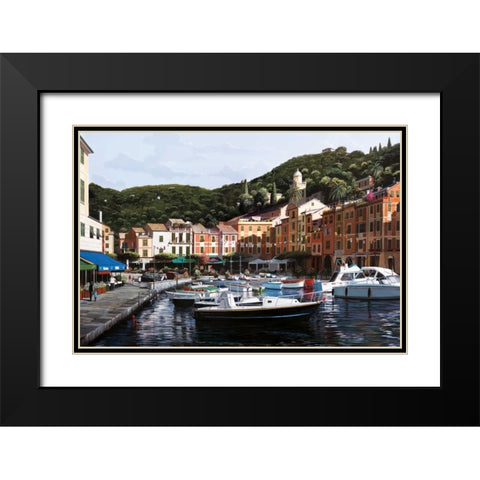 Sunrise Over Portofino Black Modern Wood Framed Art Print with Double Matting by Saunders, Bill