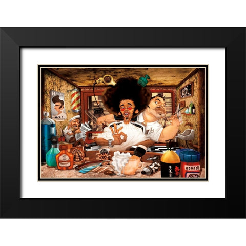 The Barbers Shop Black Modern Wood Framed Art Print with Double Matting by Perez, Adam