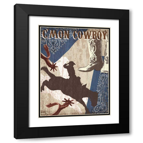 Cmon Cowboy Black Modern Wood Framed Art Print with Double Matting by Venter, Tandi