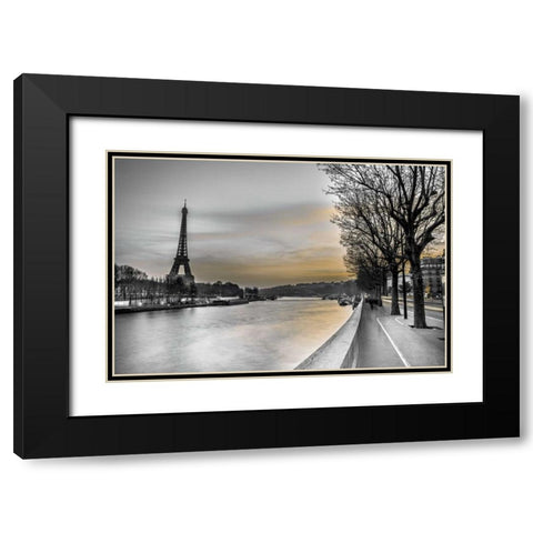 River Seine and The Eiffel Tower Black Modern Wood Framed Art Print with Double Matting by Frank, Assaf