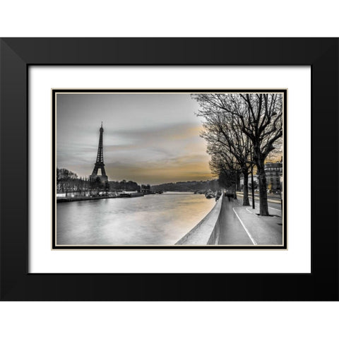 River Seine and The Eiffel Tower Black Modern Wood Framed Art Print with Double Matting by Frank, Assaf