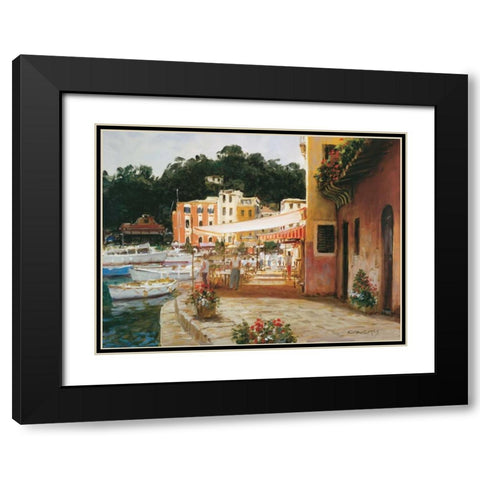 Morning Stroll - Portofino Black Modern Wood Framed Art Print with Double Matting by Bates, George