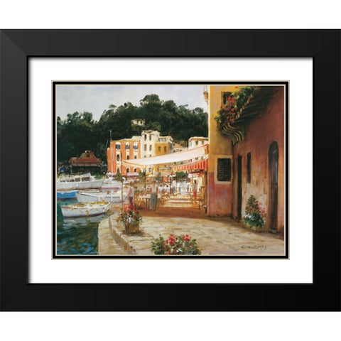 Morning Stroll - Portofino Black Modern Wood Framed Art Print with Double Matting by Bates, George