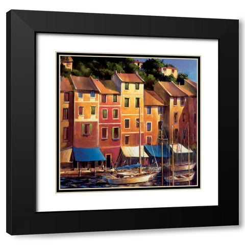Portofino Waterfront Black Modern Wood Framed Art Print with Double Matting by OToole, Michael