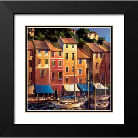 Portofino Waterfront Black Modern Wood Framed Art Print with Double Matting by OToole, Michael
