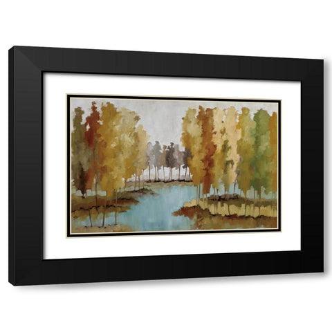 Lake View - Trees Black Modern Wood Framed Art Print with Double Matting by Ellens, Jacqueline