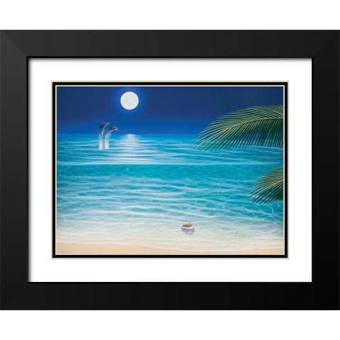 Moonlit Palms Black Modern Wood Framed Art Print with Double Matting by Mackin, Dan