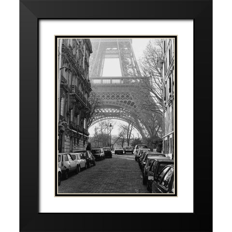 Street View of La Tour Eiffel Black Modern Wood Framed Art Print with Double Matting by Davidson, Clay