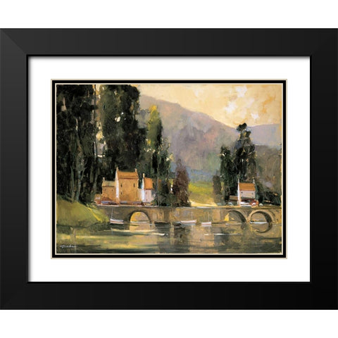 Bridge in the Cottswalds Black Modern Wood Framed Art Print with Double Matting by Goerschner, Ted