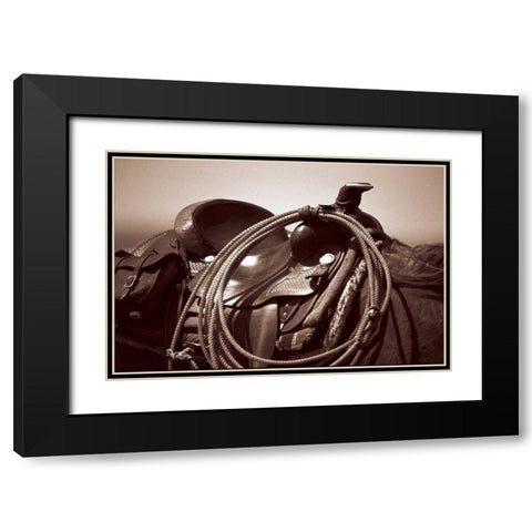 Saddling Black Modern Wood Framed Art Print with Double Matting by OMara, James
