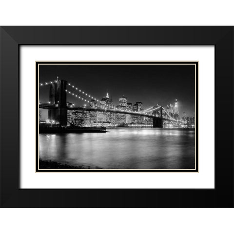 NYC Nights Black Modern Wood Framed Art Print with Double Matting by Papiorek, Nina