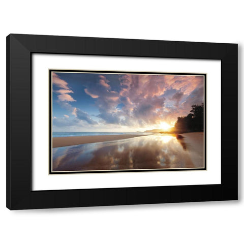 Secret Beach Sunrise Black Modern Wood Framed Art Print with Double Matting by Frates, Dennis