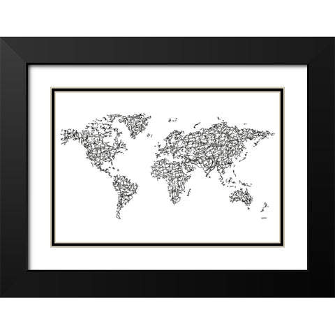 HÃ nzÃ¬ Kanji World MapÂ  Black Modern Wood Framed Art Print with Double Matting by Bassin, Charlotte