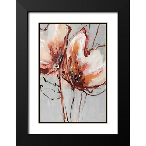 Blooms In Tangerine Black Modern Wood Framed Art Print with Double Matting by Fitzsimmons, A.