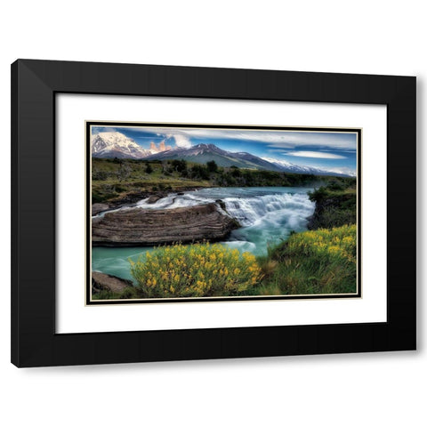 Rio Paine Waterfalls Black Modern Wood Framed Art Print with Double Matting by Frates, Dennis