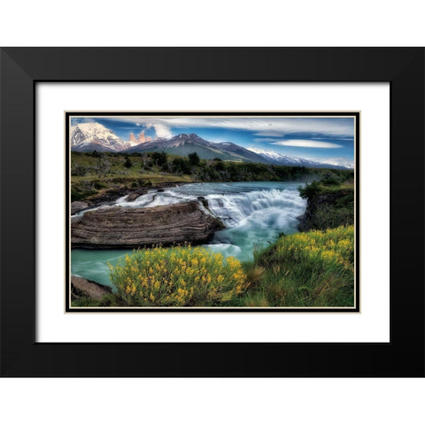 Rio Paine Waterfalls Black Modern Wood Framed Art Print with Double Matting by Frates, Dennis
