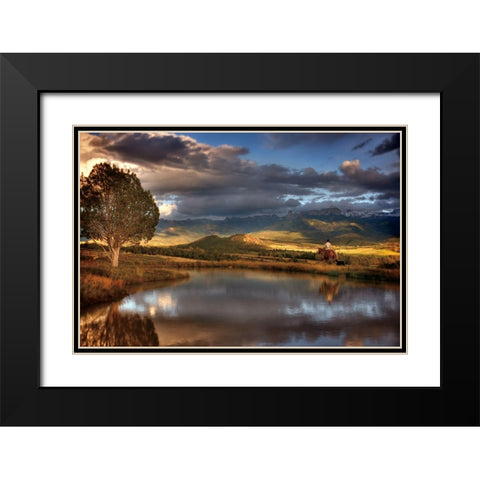 A Cowboy Reflects in the Moment Black Modern Wood Framed Art Print with Double Matting by Smith, Ken