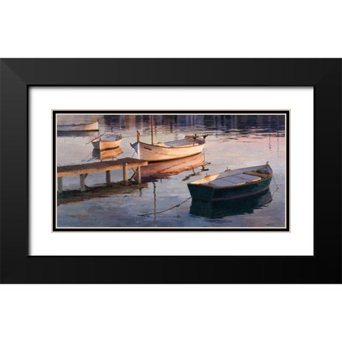 Barques al Port Black Modern Wood Framed Art Print with Double Matting by Romeu, Poch