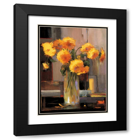 Floral Sunrise Black Modern Wood Framed Art Print with Double Matting by Tomao, Jennie