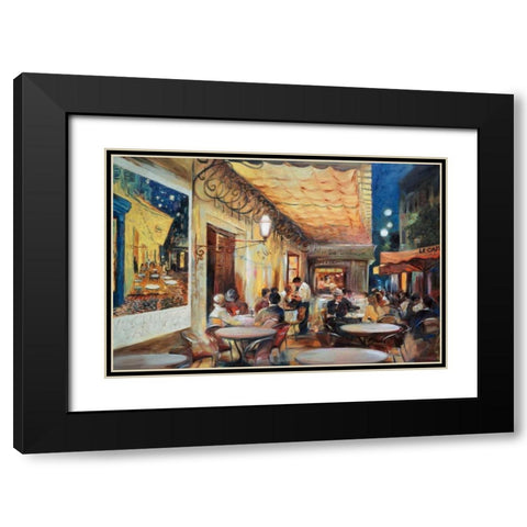 Cafe Van Gogh Black Modern Wood Framed Art Print with Double Matting by Zielinska, Maria