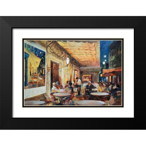 Cafe Van Gogh Black Modern Wood Framed Art Print with Double Matting by Zielinska, Maria