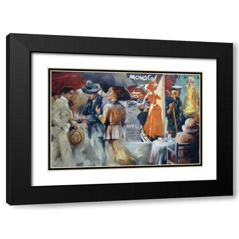 Cafe Bon Voyage Black Modern Wood Framed Art Print with Double Matting by Zielinska, Maria