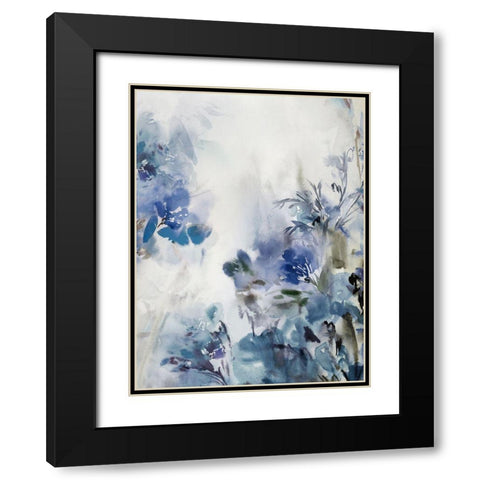 Blue Flowers I  Black Modern Wood Framed Art Print with Double Matting by Aria K