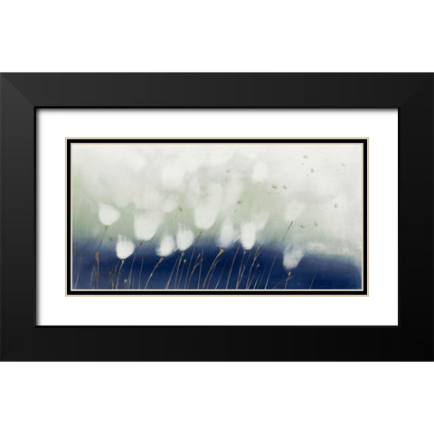 Soft Blue Florals  Black Modern Wood Framed Art Print with Double Matting by Aria K