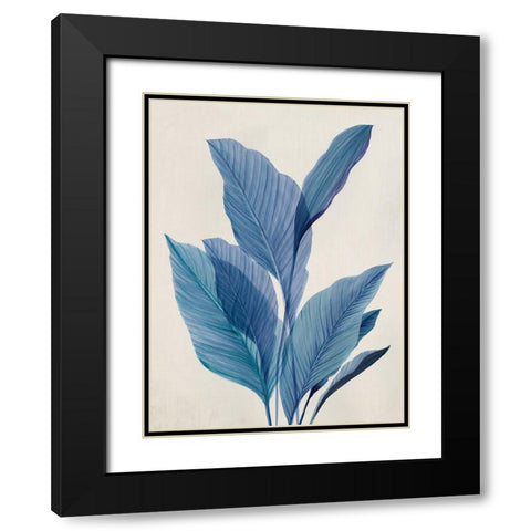 Blue Palm Leaves I  Black Modern Wood Framed Art Print with Double Matting by Aria K