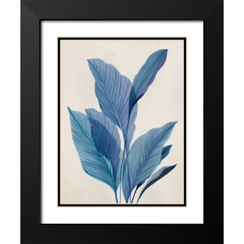 Blue Palm Leaves I  Black Modern Wood Framed Art Print with Double Matting by Aria K