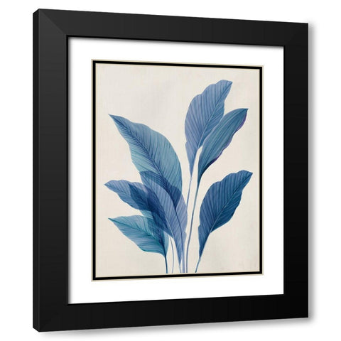 Blue Palm Leaves II Black Modern Wood Framed Art Print with Double Matting by Aria K