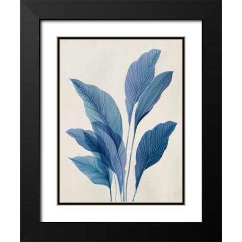 Blue Palm Leaves II Black Modern Wood Framed Art Print with Double Matting by Aria K