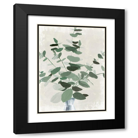 Green Leaves Vase II Black Modern Wood Framed Art Print with Double Matting by Aria K