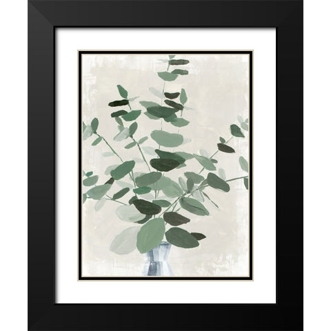 Green Leaves Vase II Black Modern Wood Framed Art Print with Double Matting by Aria K
