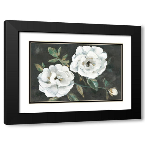 White Blooms Black Modern Wood Framed Art Print with Double Matting by Aria K