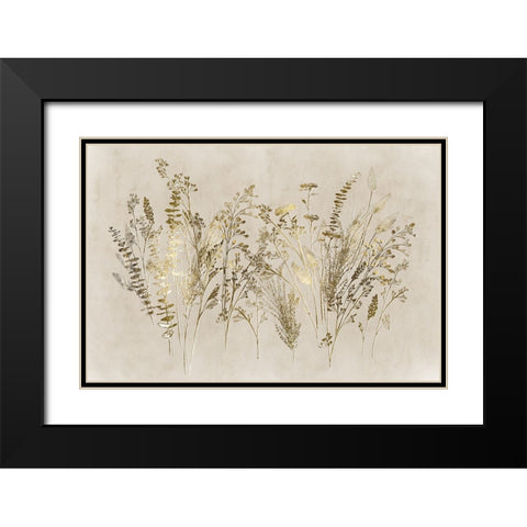 Gold Floral Black Modern Wood Framed Art Print with Double Matting by Aria K