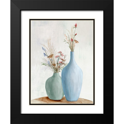Spring Bouquet Vase II Black Modern Wood Framed Art Print with Double Matting by Aria K