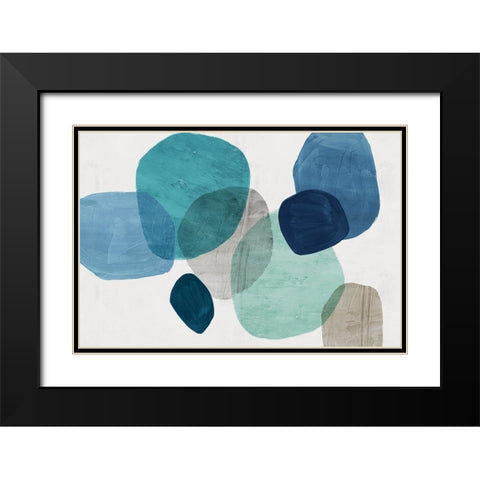 Blue Stone Pebbles I Black Modern Wood Framed Art Print with Double Matting by Peal, Emma