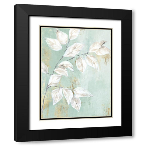 Soft Green Leaves Black Modern Wood Framed Art Print with Double Matting by Black, Alex