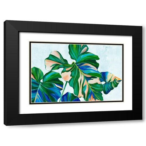 Blue Tropical Leaves II Black Modern Wood Framed Art Print with Double Matting by Black, Alex