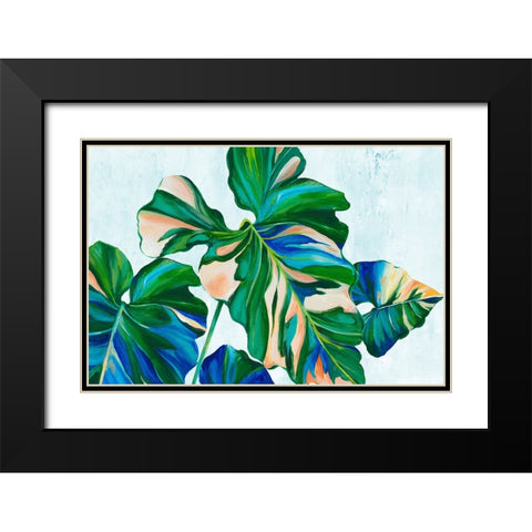 Blue Tropical Leaves II Black Modern Wood Framed Art Print with Double Matting by Black, Alex