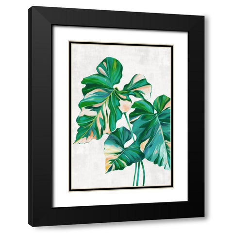 Green Tropical Leaves Black Modern Wood Framed Art Print with Double Matting by Black, Alex